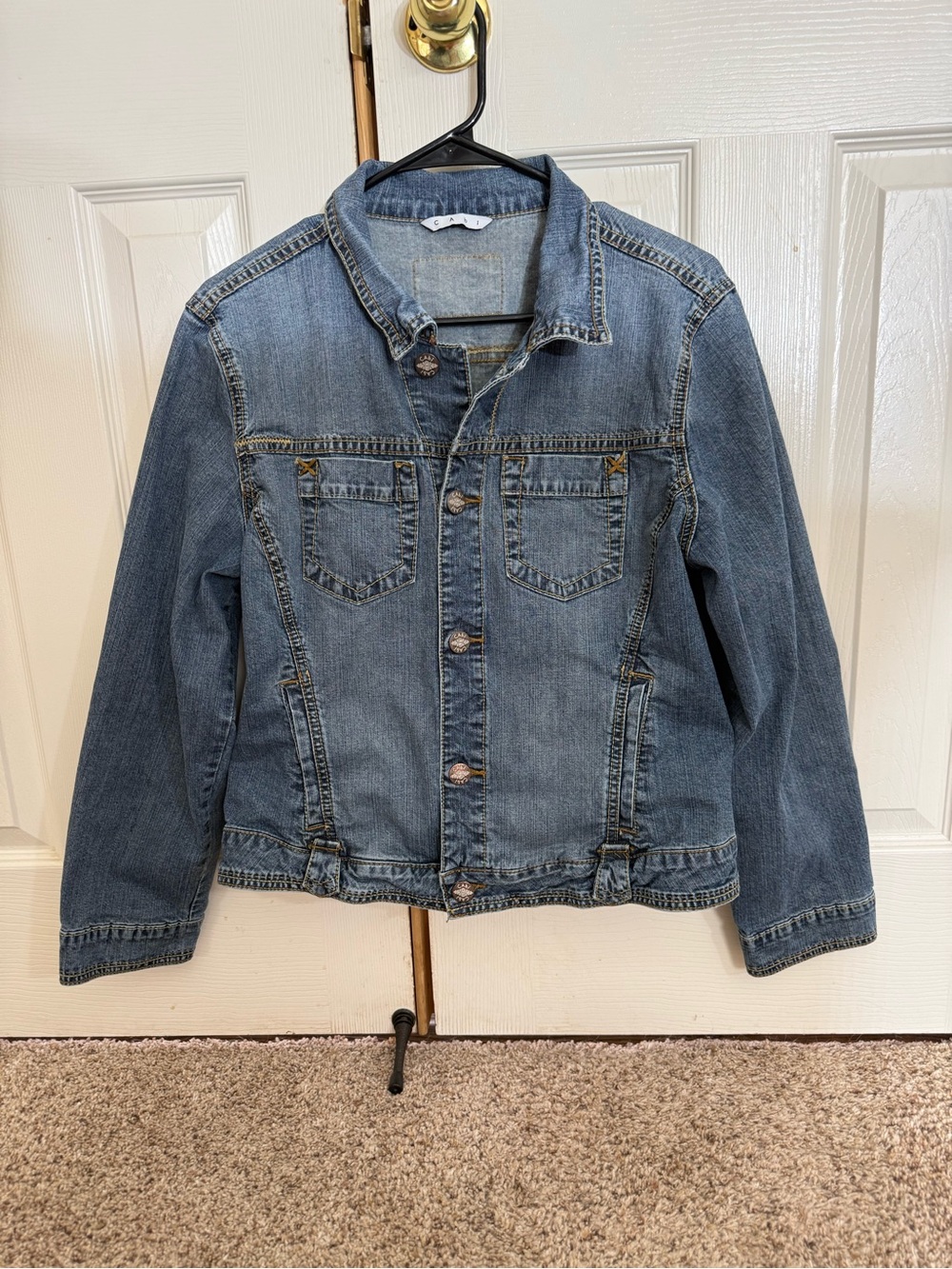 CAbi Jeans Blue Denim Trucker Jacket Contrast Stitching